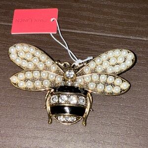 Pink Linen Gold and Black Bumble Bee Brooch